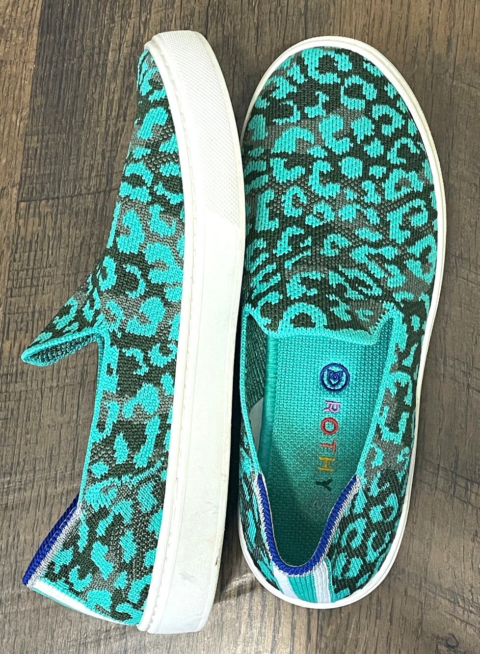 Rothy's The Kids Sneaker Teal Camo Recycled Slip On US Kids Size 4